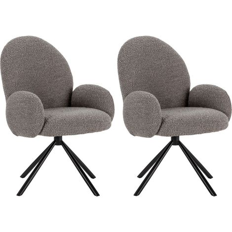 Lot de 2 chaises pivotantes tissu bouclettes gris clair pied métal noir - MORENO (1/5)