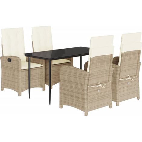 Set comedor de jardín 5 pzas con cojines ratán sintético beige vidaXL (1/5)