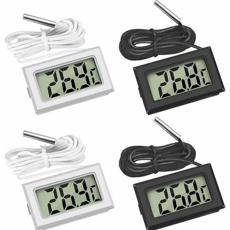 (2X Schwarz 2X Weiß, 46x28x15mm) Mini Digital LCD Thermometer Temperatur mit Temperatur Sonde Sensor Tester