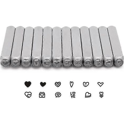 Ensemble de 12 tampons en métal en forme de cœur (amour), kit de poinçonnage de 3 mm (1/8 pouce) pour la perforation du métal. (1/5)
