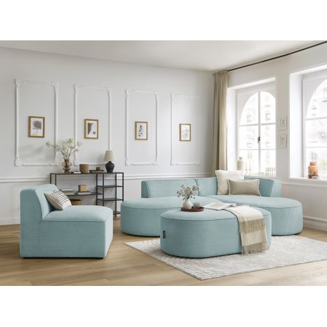 BOBOCHIC - Chauffeuse 1 place pour canapé modulable ROUSSEAU velours côtelé Bleu clair (1/5)
