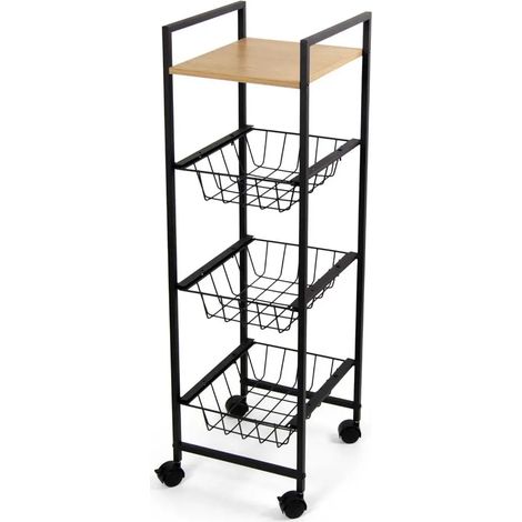 Carrello cucina in metallo ripiani in legno 4 ripiani 29x30x95 cm