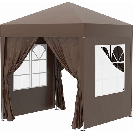 AS EASY Pavillon pliant 2x2m avec 4 panneaux latéraux et fenêtres, protection UV, tente de jardin avec sac de transport, structure robuste en toile Oxford, marron