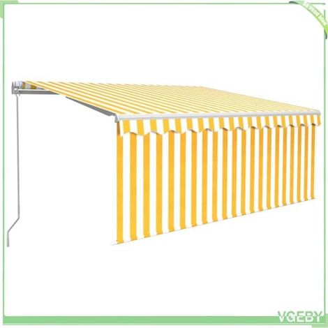 Auvent rétractable manuel - FAFEICY - 3069283 - 3,5x2,5 m - Jaune et blanc - LED solaires (1/5)