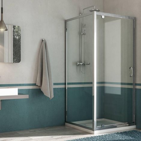 Box Doccia Angolare 75x100 cm 1 Anta Battente in Cristallo Trasparente 6mm H185 Fosterberg Koge Duo (1/5)
