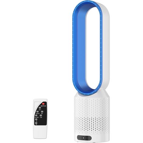 Ventilateur tour sans pales 2 en 1 avec purificateur d'air HEPA, ultra-silencieux, 8 vitesses, télécommande, minuterie d'oscillation à 90°, pour une utilisation dans la chambre. (1/5)