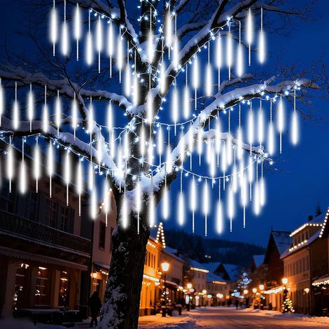 Guirlande Lumineuse de Pluie de Météores Extérieur, 50cm 10 Tubes Lumineuses de Noël Exterieur Décoration, IP65 Étanche Météore Pluie Guirlandes Arbre Mariage Intérieur Fête Jardin(Blanc) (1/5)