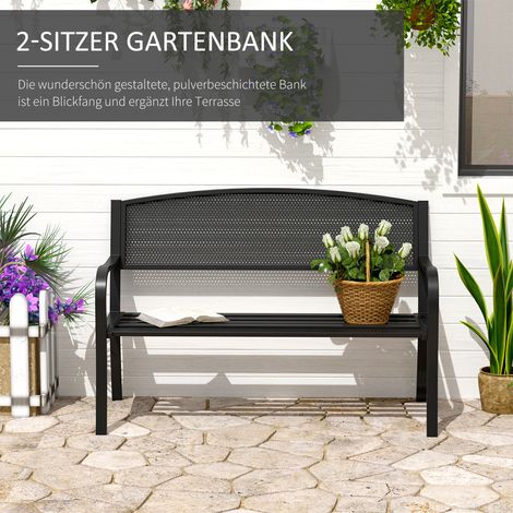Banc de jardin Outsunny, siège de parc 2 places, acier noir, dimensions L 127 x P 60 x H 87 cm (1/4)