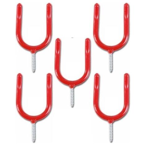 Crochet de rangement robuste pour outils de garage, vis pour atelier/jardin/abri de jardin/porte-pelle de garage, couleur rouge (lot de 5)