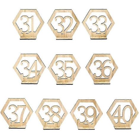 Lot de 10 panneaux décoratifs hexagonaux en bois numérotant les chiffres de 30 à 40. (1/5)