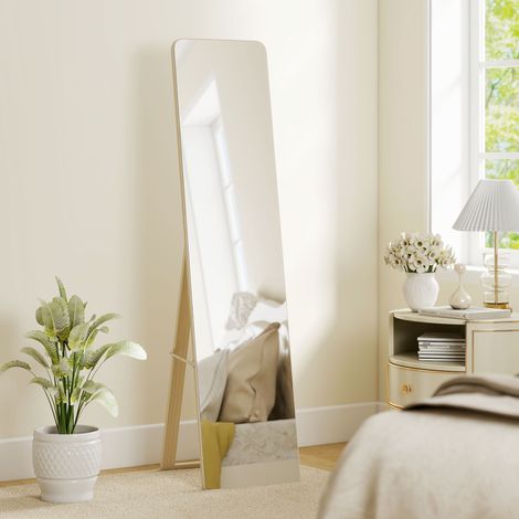 Espejo rectangular de pie o de pared, dimensiones 37 cm de largo x 43 cm de ancho x 156 cm de alto, madera natural.