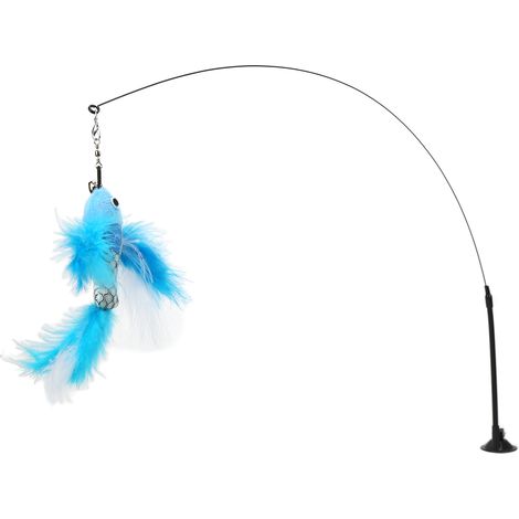 Baguette à plumes amusante pour chat, interactive et portable, avec ventouse, pour chats, poisson volant bleu (1/5)