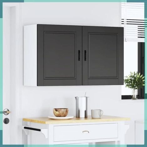 854040 Armoires murales de cuisine 2 pcs Porto noir bois d'ingénierie (1/5)