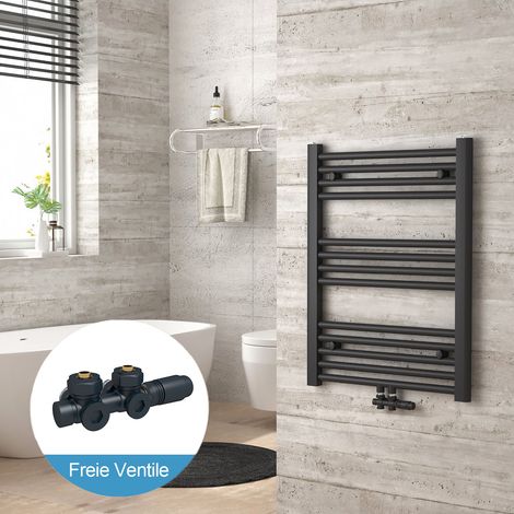 Heilmetz Radiadores toalleros de agua conexión intermedia Incluye conexiones de radiador 70x50cm Antracita Radiador + Antracita Válvula