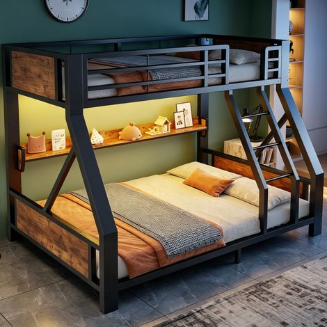 Litera infantil 90x200 y 140x200 cm de metal negro con LED, sin colchones - CHICFURN (1/5)