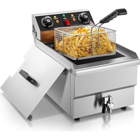 Friteuse Électrique 11L avec Vanne de Vidange, 3000W Friteuse avec Panier et Couvercle, Minuterie 60 Minutes, Contrôle de la Température 60-200°C, pour Restaurants et Cuisines (1/5)