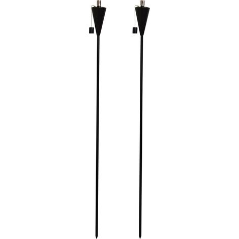 Set de 2 torches de jardin en métal – 146 cm – Noir – Design Tiki – Brûleurs à huile – Idéales pour jardin, terrasse et soirées en extérieur (1/5)