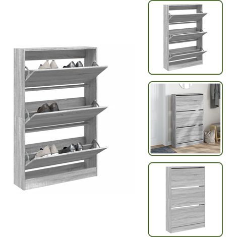 The Living Store Schuhschrank Grau Sonoma 80x21x125,5 cm Holzwerkstoff - Schuhschrank - Schrank Für Schuhe - Schuhregal - Garderobe - Einbauschrank (1/5)