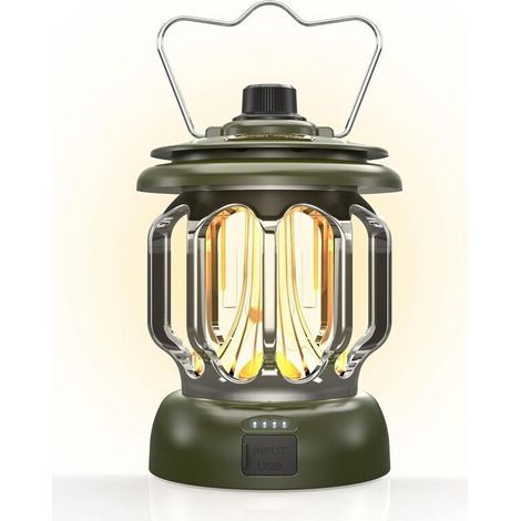 Lampe de camping LED, rechargeable, à intensité variable, éclairage d'urgence, autonomie de 130 heures, pour les pannes de courant, les ouragans, l'extérieur, décoration vintage (vert) (1/5)