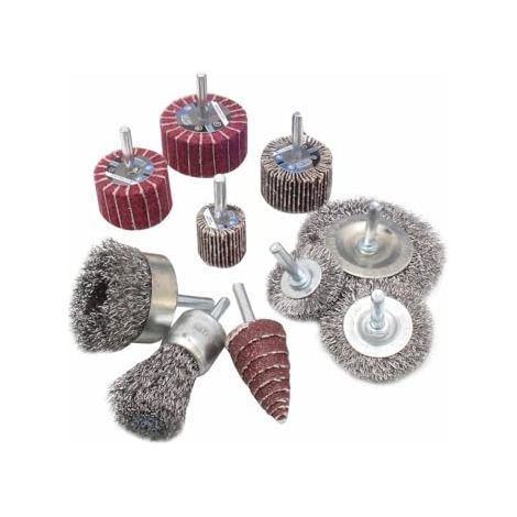 SATRA Set de 10 Bürsten de Draht, Schleifbürsten, Bürsten de Filz, Durchmesser de 25 mm und Durchmesser de 76 mm, Spanndorn de de 6 mm