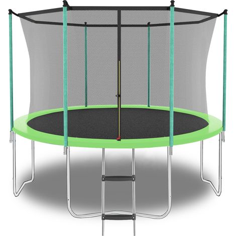 Trampoline de jardin 8FT avec filet de sécurité et échelle, capacité 181 kg, équipement de loisirs extérieur, vert (1/5)