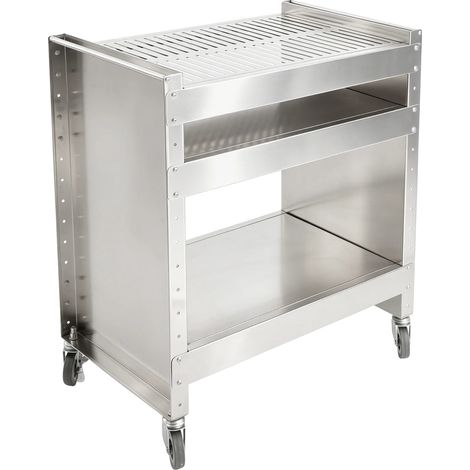 Carro para barbacoa de 3 niveles, capacidad de 30 kg, móvil con 4 ruedas, altura de la bandeja ajustable, construcción de acero inoxidable. (1/5)