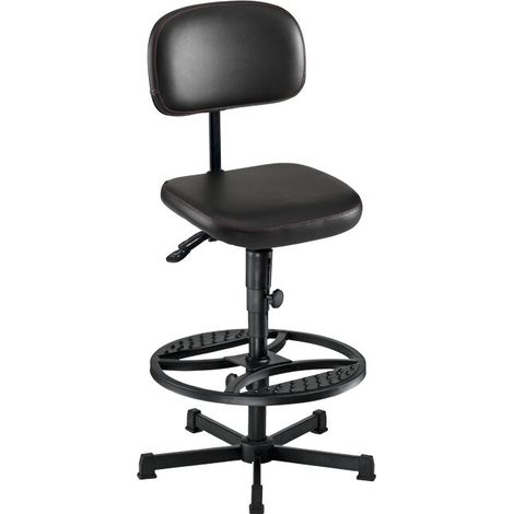 Arbeitsdrehstuhl mit Bodengleitern und Fußring, Sitzhöhe 690 - 930 mm, Sitzfläche: PU schwarz