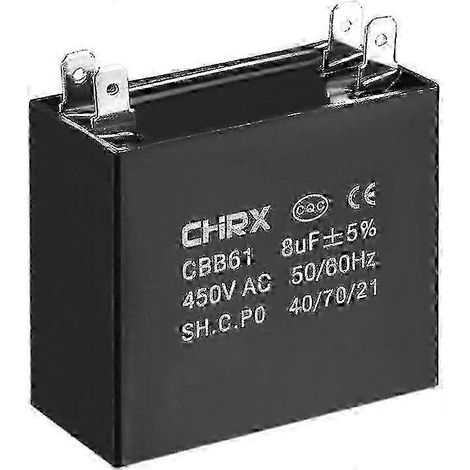 Condensateur pour ventilateur de plafond CBB61 8uF 450V 47x23x41mm Polypropylène 2025 (1/3)