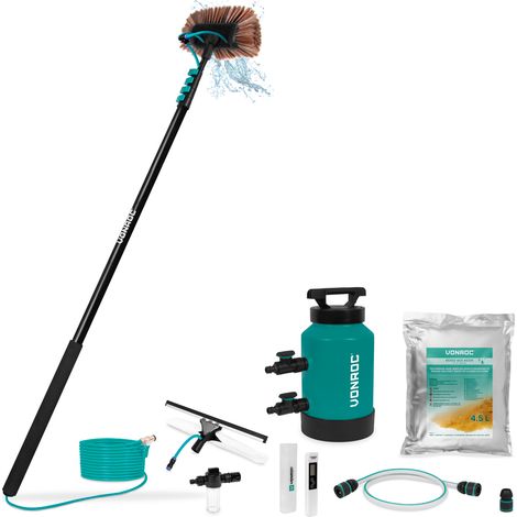 VONROC Brosse de lavage télescopique aluminium 6,5m – Avec filtre à eau DI – Set complet