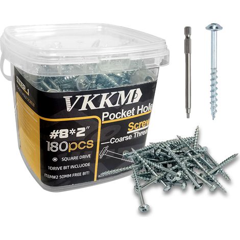 180 blau-weiß verzinkte Selbstbohrende Taschenschrauben mit Vierkantschlitz 8x2", Befestigung leichter Konstruktionen/Garten/Terrasse, einfach einzuschrauben, inkl. 50-mm-Bit, für Heimwerker/Bastler (1/4)