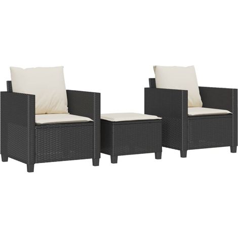 Maison Exclusive - 3-tlg. Bistro-Set mit Kissen Schwarz Poly Ratt