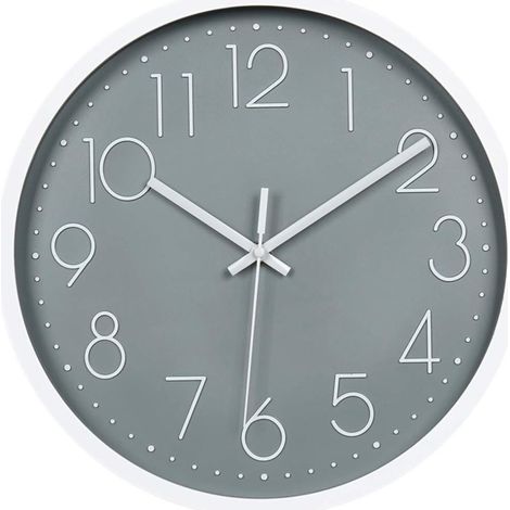 Reloj de pared moderno de 30 cm, silencioso, para dormitorio, cocina y sala de estar, color gris
