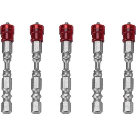 Embouts de Tournevis,5Pcs 65 mm S2 acier magnétique tête cruciforme PH2 Adaptateur de Vissage - avec Aimant et butée de Profondeur + Embout Ph2(Red)- (1/5)