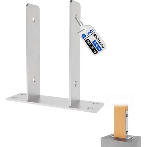 Lot de 16 Support de poteau en U galvanisé à chaud 81 x 81 x 200 mm – Platine bois pour clôture et poteaux – GeZu Impex