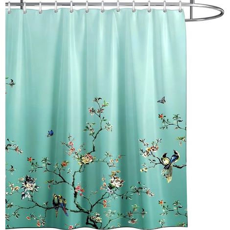 Cortina de ducha - 180x200cm - Estampado floral y de pájaros - Impermeable - Estilo A (1/5)