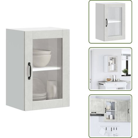 Almacenamiento - vidaXL Armario de pared para cocina puerta cristal Porto gris hormigón - Armario de pared con puerta de cristal