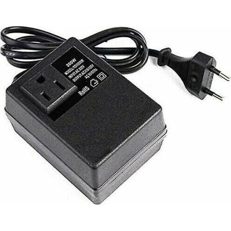 Transformateur 220V à 110V, 200W, avec prise européenne, pour une tension réduite.
