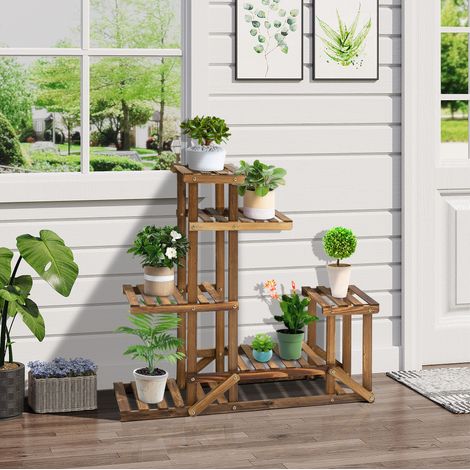 Étagère à plantes en bois à 6 niveaux, 95 x 28 x 96,5 cm, orange brûlé OKMYHOME (1/5)