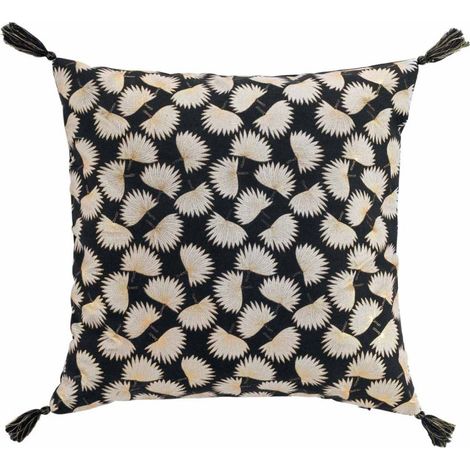 Coussin Déco à Pompons "Tosane" 45x45cm Noir (1/3)