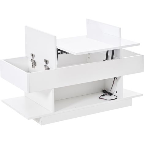 Mesa de centro elevable 98 x 45 x 40 cm blanca con LED y almacenaje (1/5)