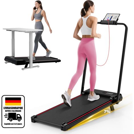 Tapis de course pliable pour la maison, 1 à 8 km/h, tapis de course portable avec télécommande et écran LED, moteur 1400W, aucun assemblage requis (rose) (1/5)