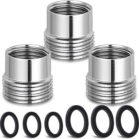 3 pièces Kit d'adaptateur de robinet, Allonger Femelle G1/2 vers Mâle G3/4-L Ensemble d'adaptateurs pour aérateur de cuisine Adaptateur de robinet d'évier Filtre à eau pour tuyau d'arrosage (1/5)
