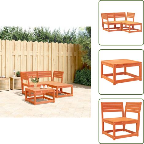 3-tlg. Garten-Sofagarnitur Wachsbraun Massivholz Kiefer - Gartensofa - Gartenmöbeln - Esszimmerset - Rattan Möbel - Terrassenmöbel (1/5)