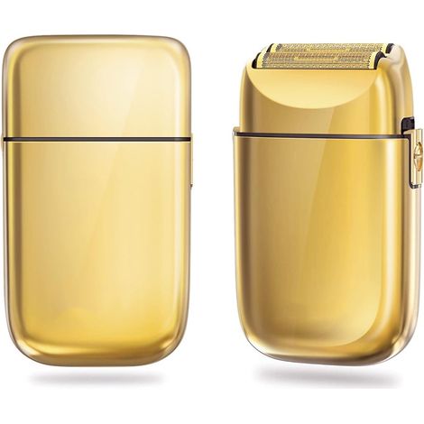 Rasoir Électriques Hommes, Tondeuse Barbe Homme Rasage Ultra Précis Sans Fil en Métal et Aluminium, Tondeuse de Précision USB Rechargeable (D'or)