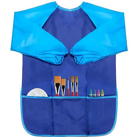 Tablier de peinture en nylon imperméable avec manches pour enfants de 8 à 10 ans avec manches et 3 poches utilisé, pour la peinture d'art scolaire la cuisine etc - L (1/5)