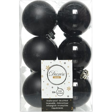 12 PALLINE DI NATALE 6 CM COLOR NERO OPACO/LUCIDO