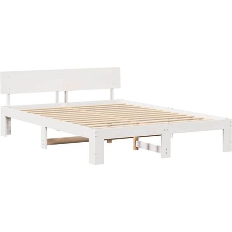 Lit double,Lit adulte,Cadre de lit Blanc 140 x 200 cm Bois de pin massif CFW4401265 (1/5)