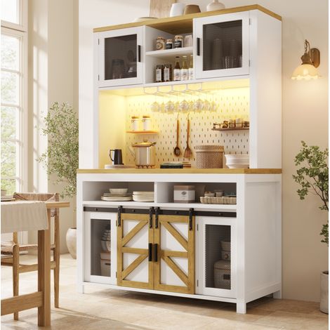 Credenza cucina alta 120 x 40 x 174,5 cm con LED e USB, bianco HAVRYA (1/5)