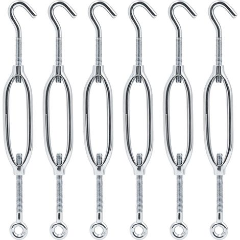 6 Tendeurs de Câble M6 INOX, Ridoirs Crochet et Œil, Réglables 140 à 210 mm (1/5)