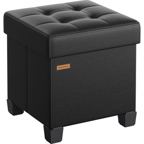SONGMICS Pouf Contenitore, Cassapanca con Gambe, 38 x 38 x 40 cm, Sgabello Poggiapiedi, 37 L, Rivestimento PVC, per Camera da Letto Soggiorno, Nero Inchiostro LSF0512B02 (1/5)